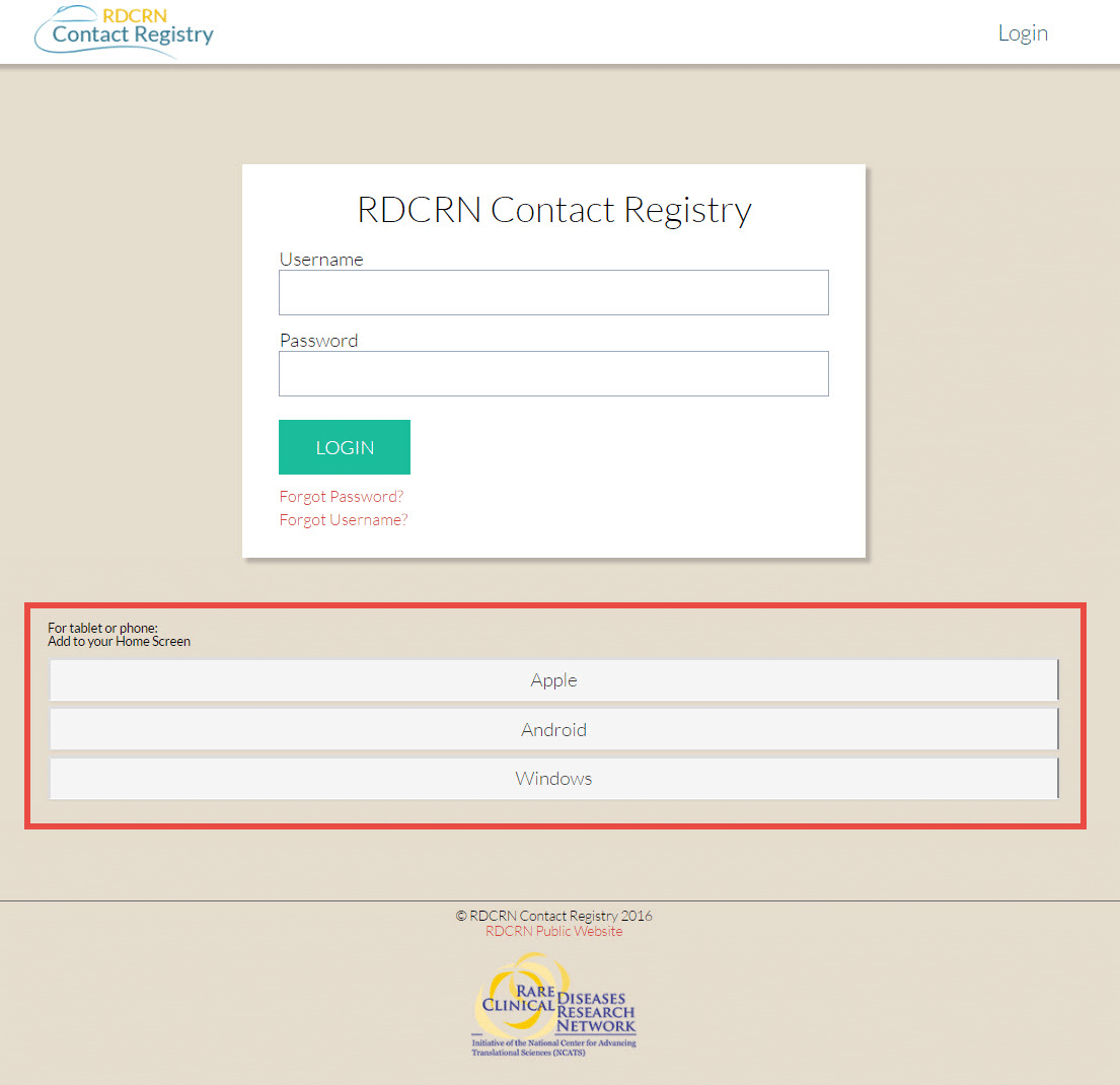 RDCRN Login Page